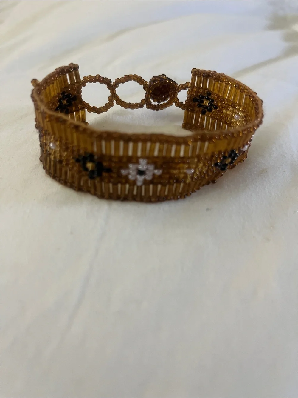 Beaded Brown Bracelet with Geometric Accent